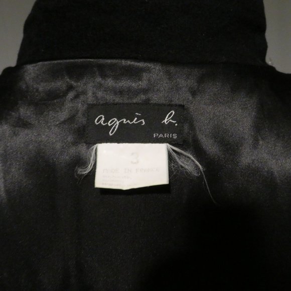 AGNES B. Black Brushed Flannel Lambswool Angora Blend Double Breasted Overcoat 3 - Picture 9 of 10